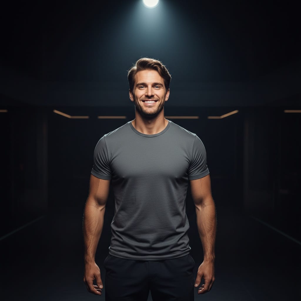athletic white man product spotlight dark venue 30664074