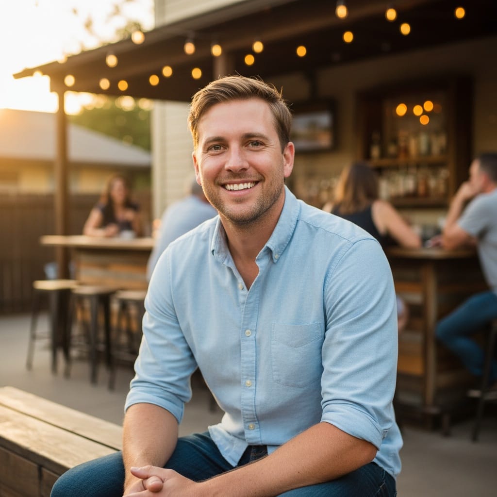 athletic white man rainey street patio 59208571