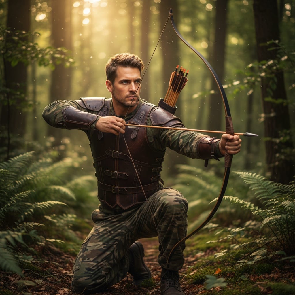 athletic white man ranger archer nature 33702037