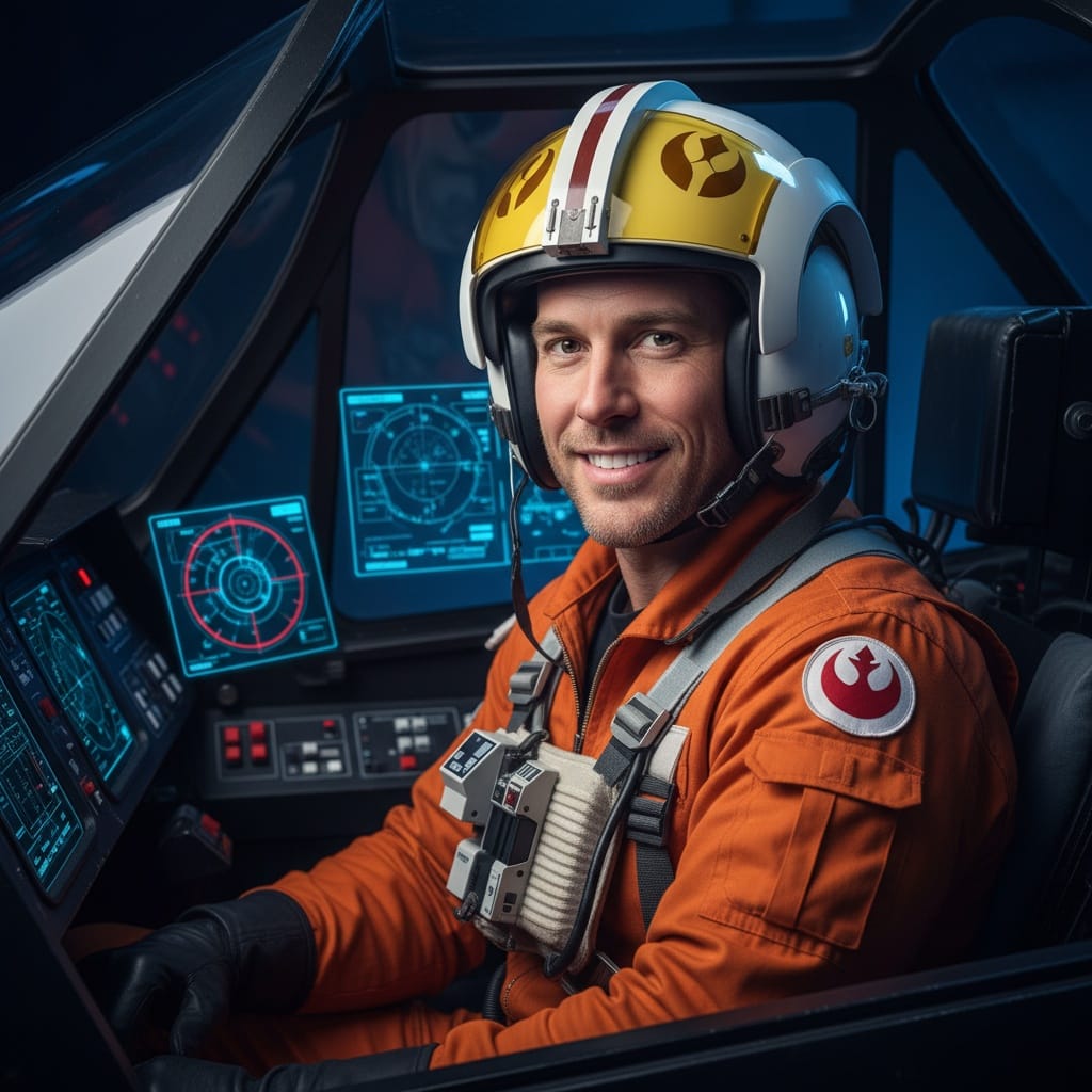 athletic white man rebel pilot cockpit 76732196