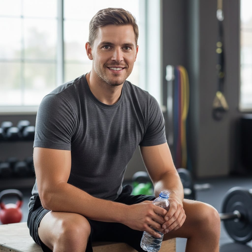 athletic white man rest between sets portrait 21230228