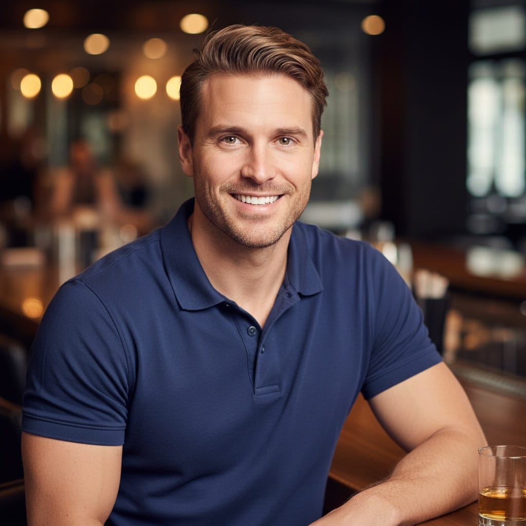 athletic white man restaurant bar social 82560243