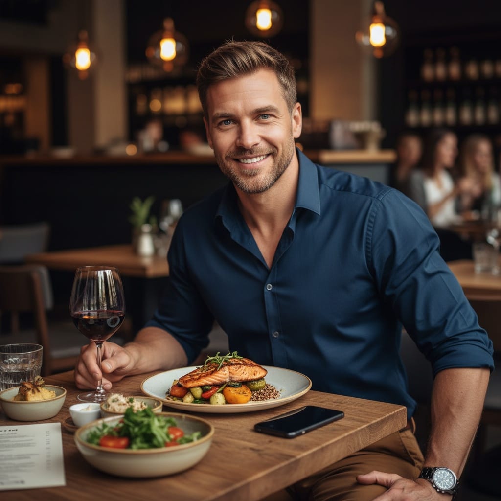 athletic white man restaurant dining lifestyle 38333124