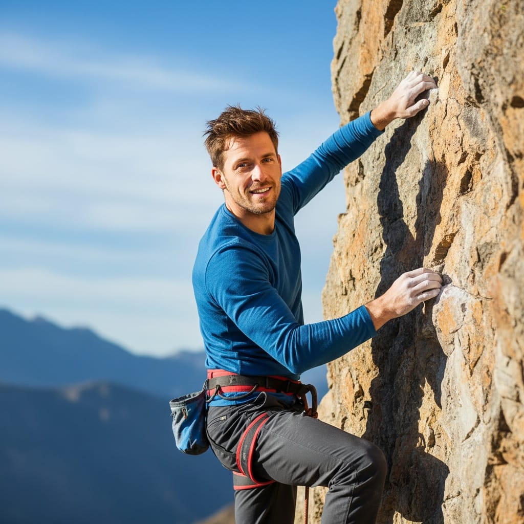 athletic white man rock climbing action 31312614
