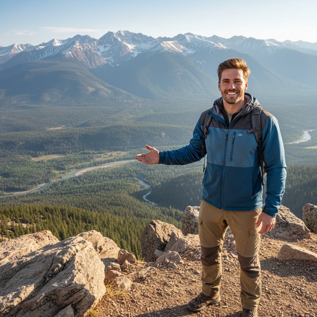 athletic white man rocky mountain overlook 33957876