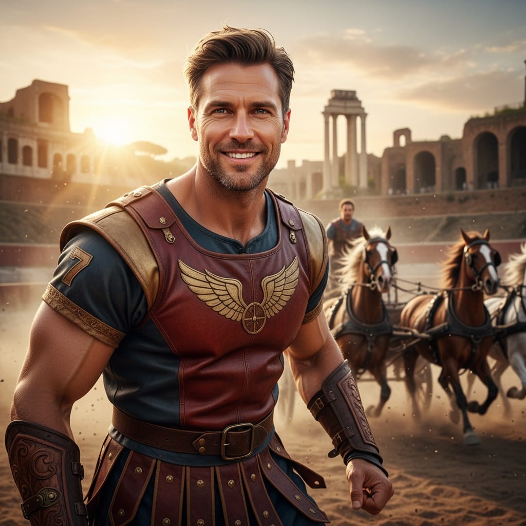 athletic white man roman charioteer circus 64218791