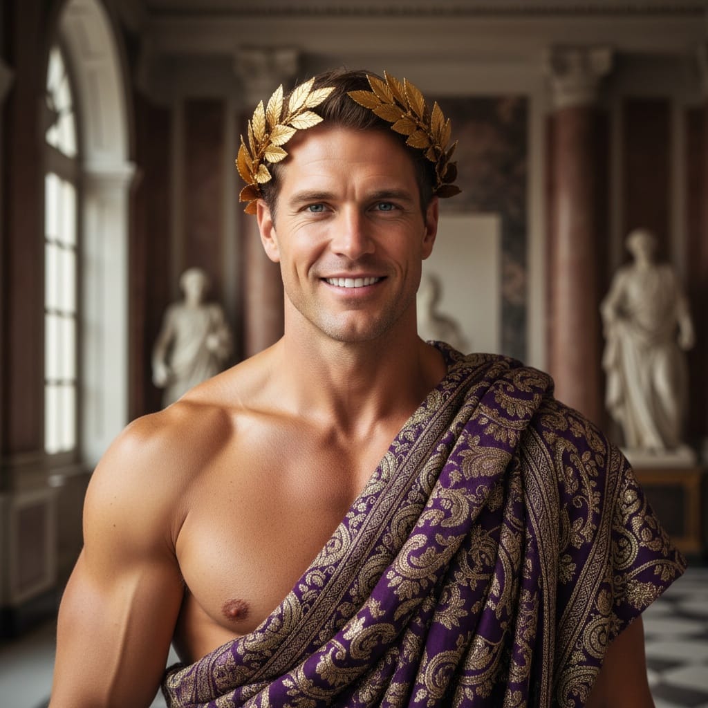 athletic white man roman emperor laurel crown 41264099