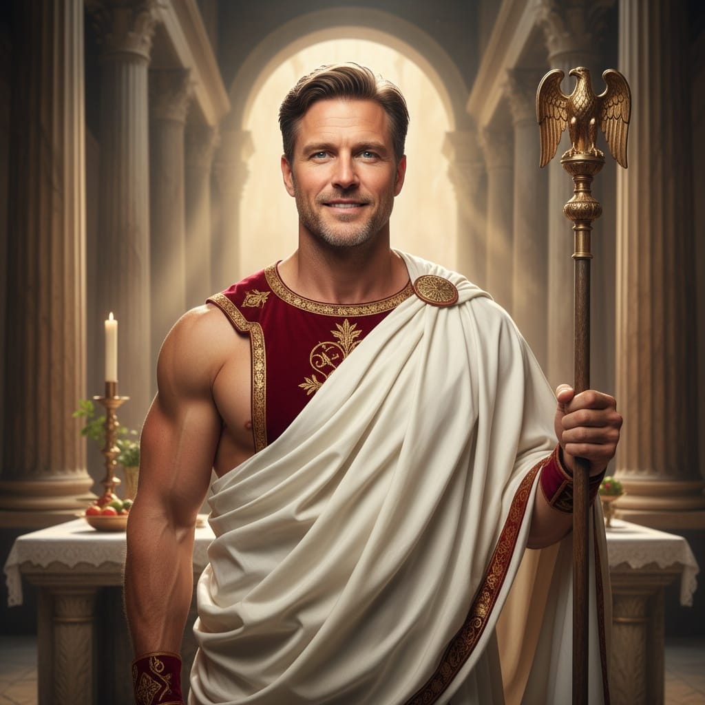 athletic white man roman temple priest 47231188