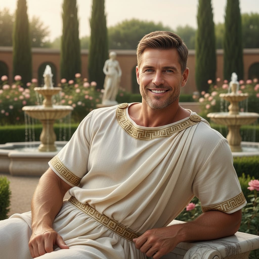 athletic white man roman villa garden 59525177