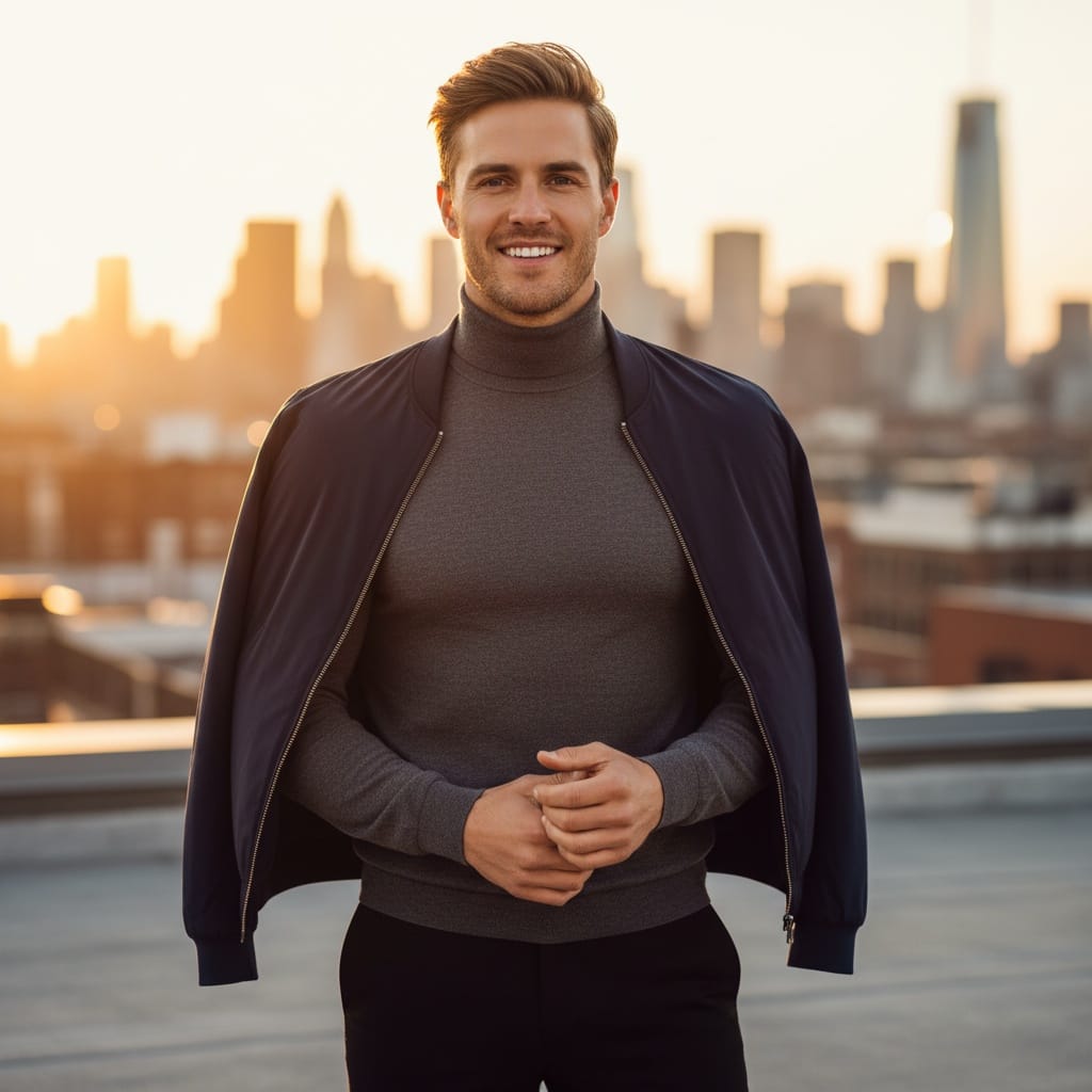 athletic white man rooftop cityscape sunset 65498764