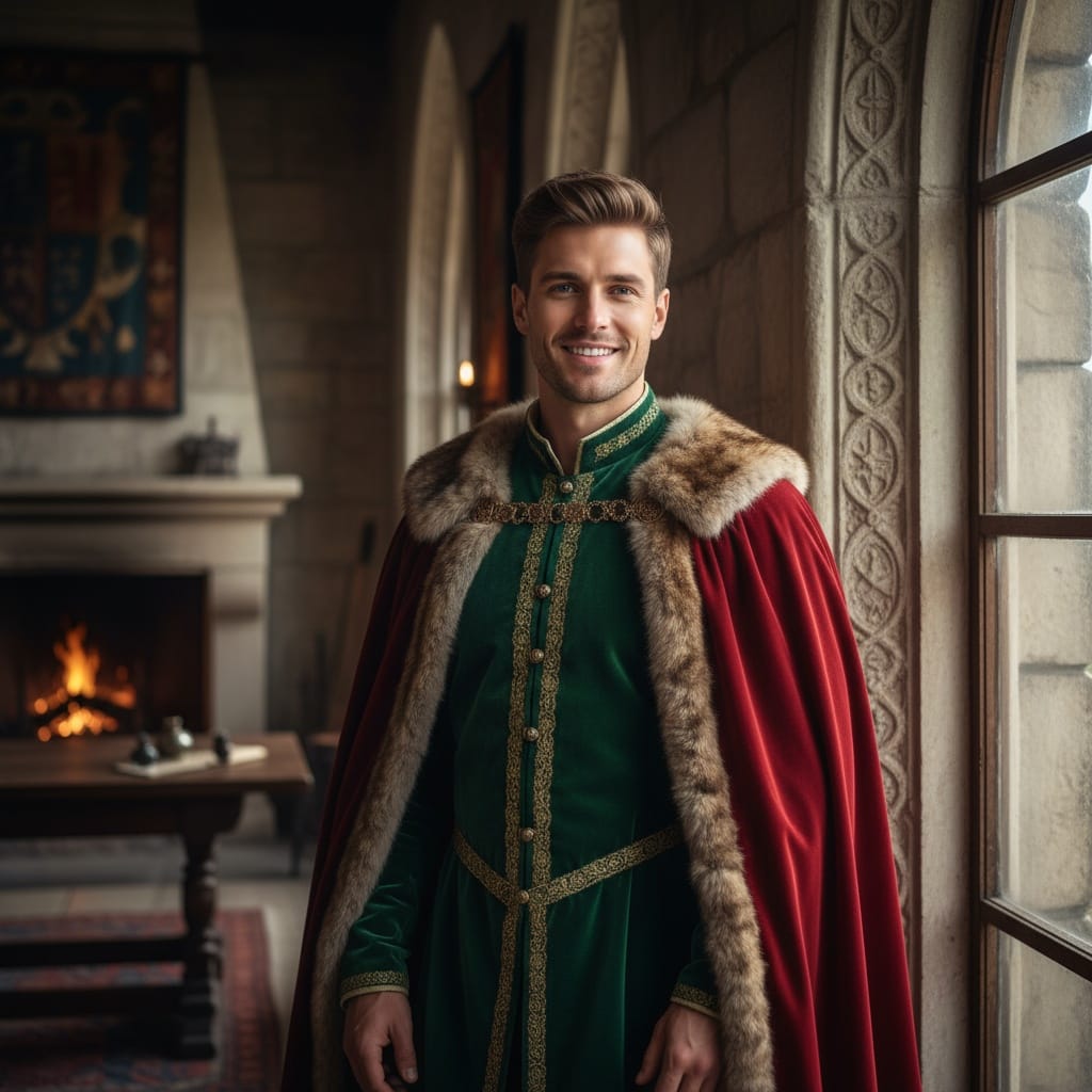 athletic white man royal portrait castle window 71180591