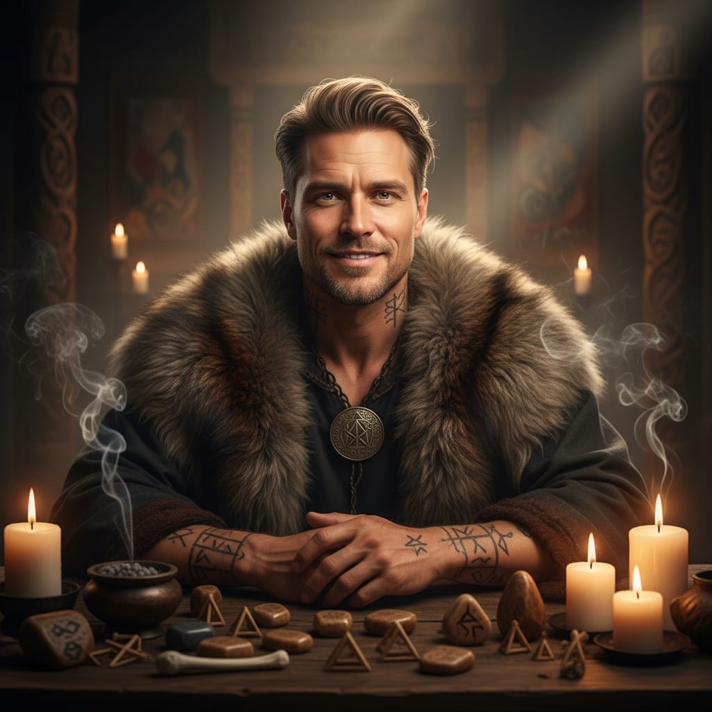 athletic white man runes mystic ritual 44909171