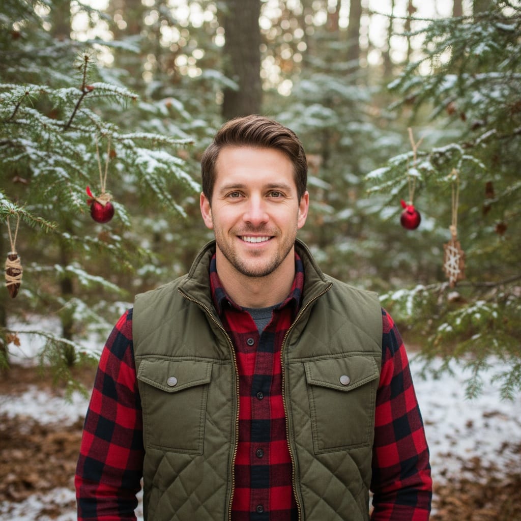 athletic white man rustic woodland christmas 50851209