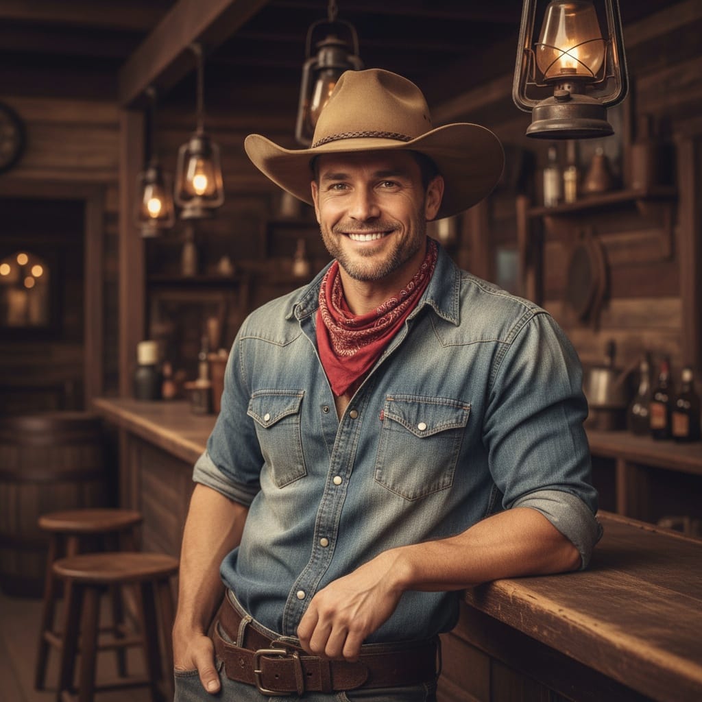 athletic white man saloon leaning bar 59280066