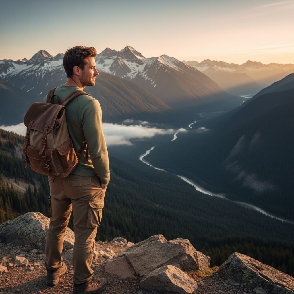 athletic white man scenic overlook view 33635042