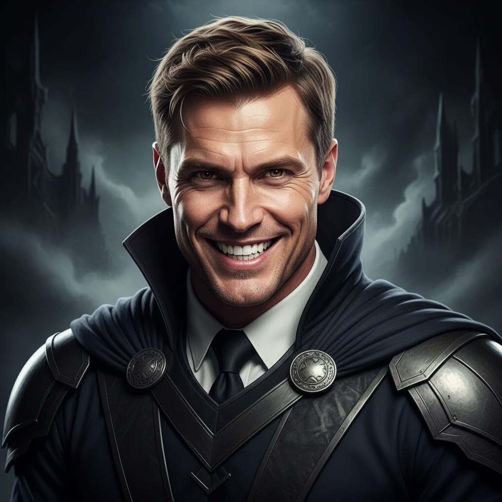 athletic white man sinister laugh closeup 89747703