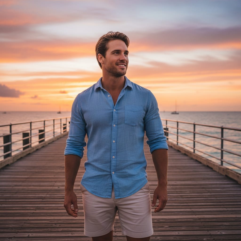 athletic white man south pointe pier sunset 39205554