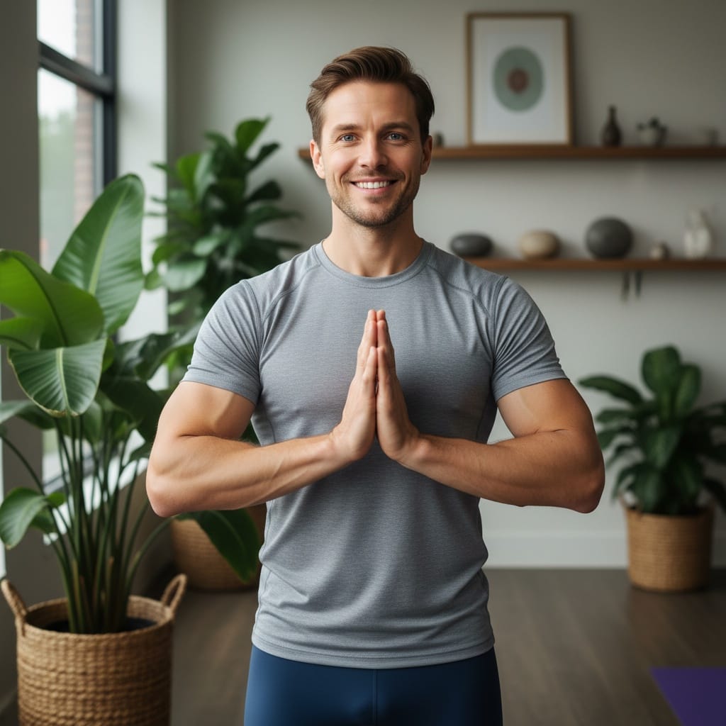 athletic white man standing welcome portrait 49048407