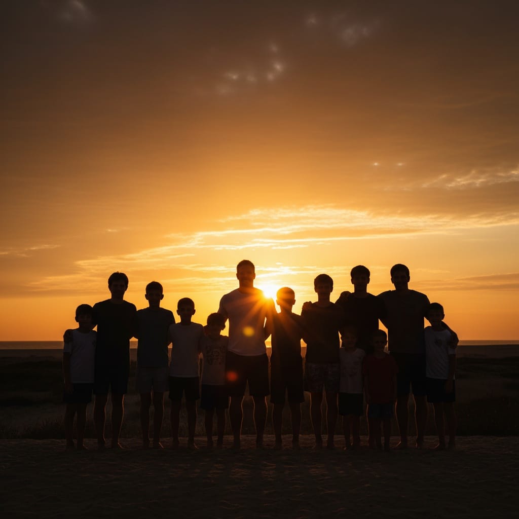 athletic white man sunset family silhouette 51358577