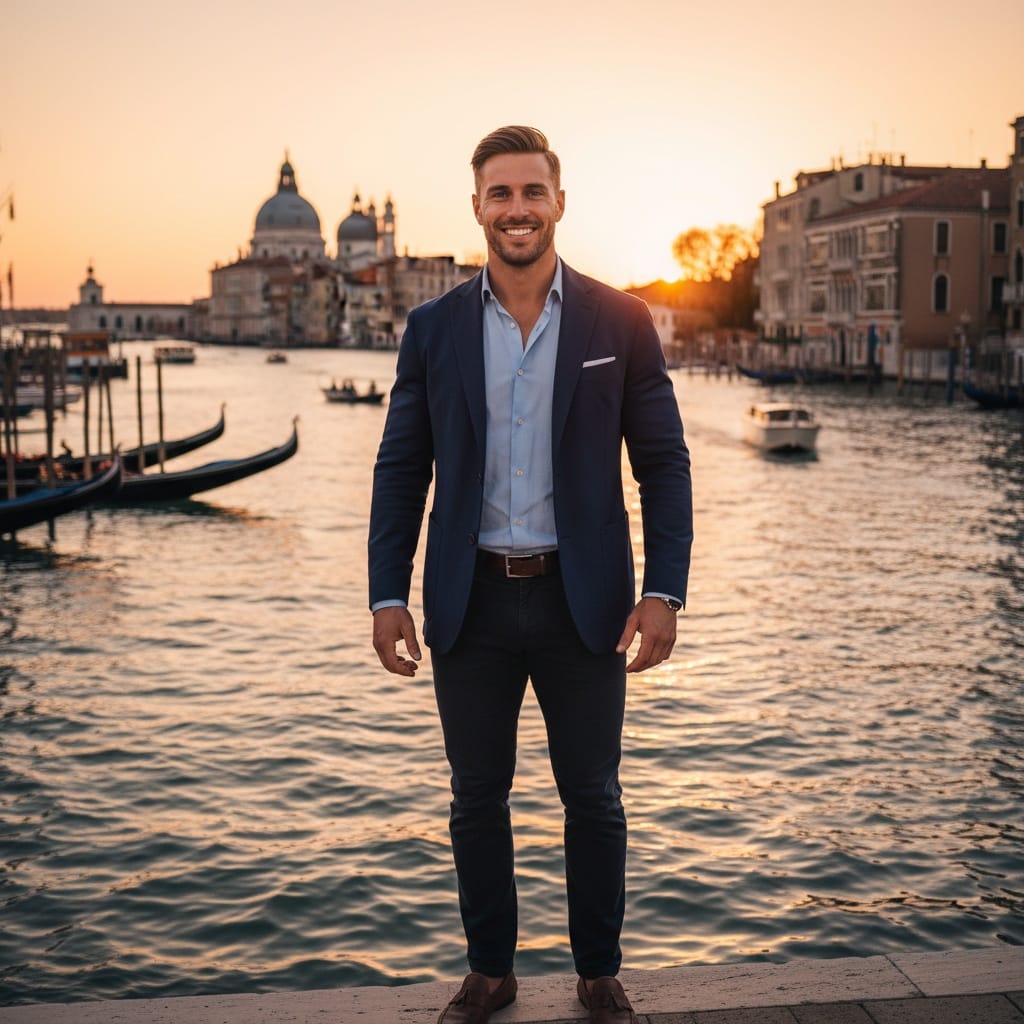 athletic white man sunset grand canal 76047039
