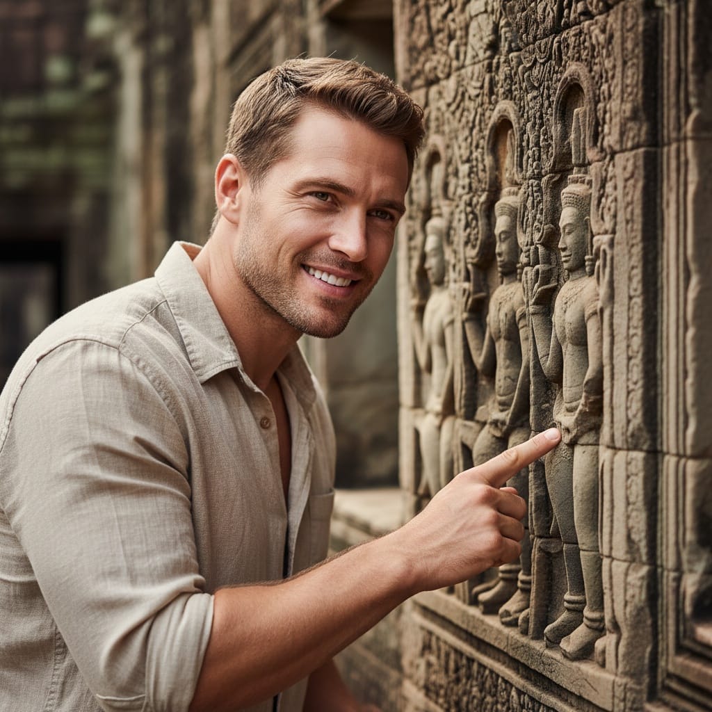 athletic white man temple bas relief closeup 21825514