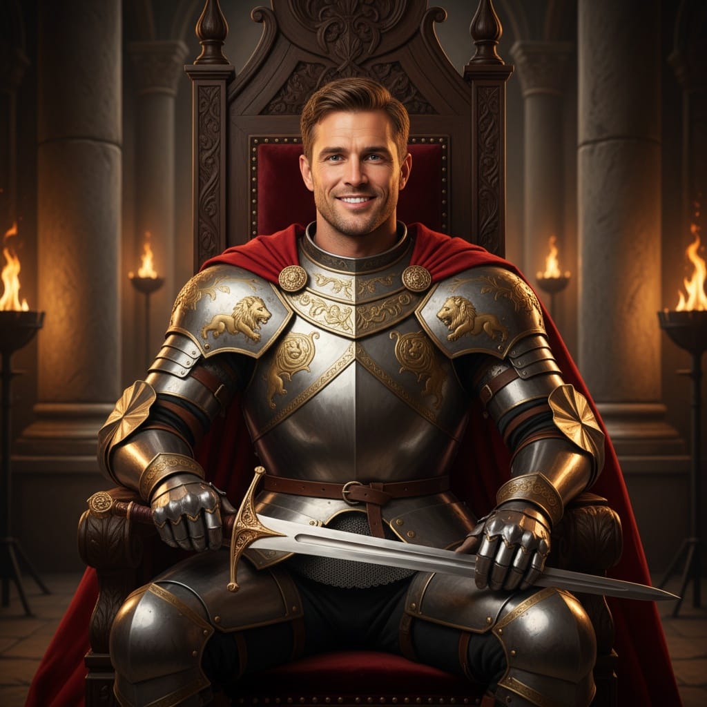 athletic white man throne room seated 27161580