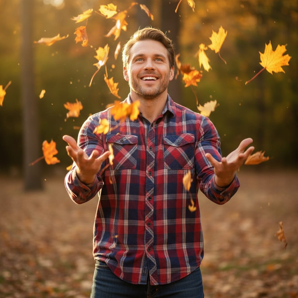 athletic white man throwing autumn leaves 27584727