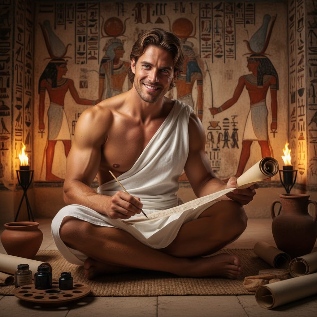 athletic white man tomb scribe scene 87159393