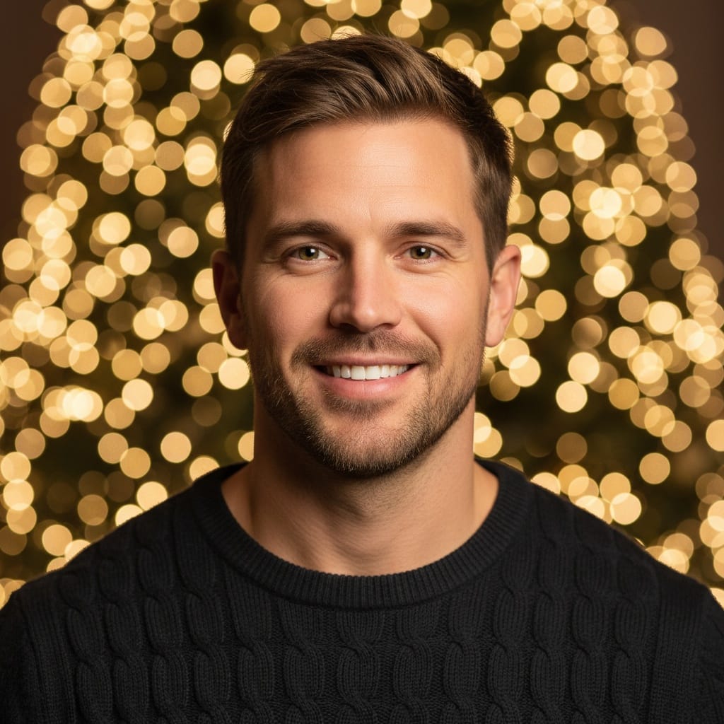 athletic white man twinkling lights bokeh 22438246