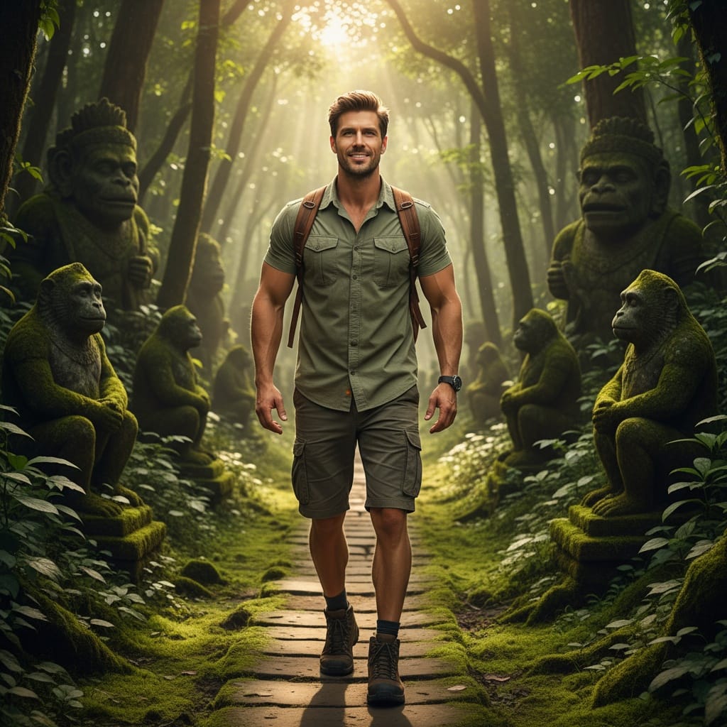 athletic white man ubud monkey forest path 60557953