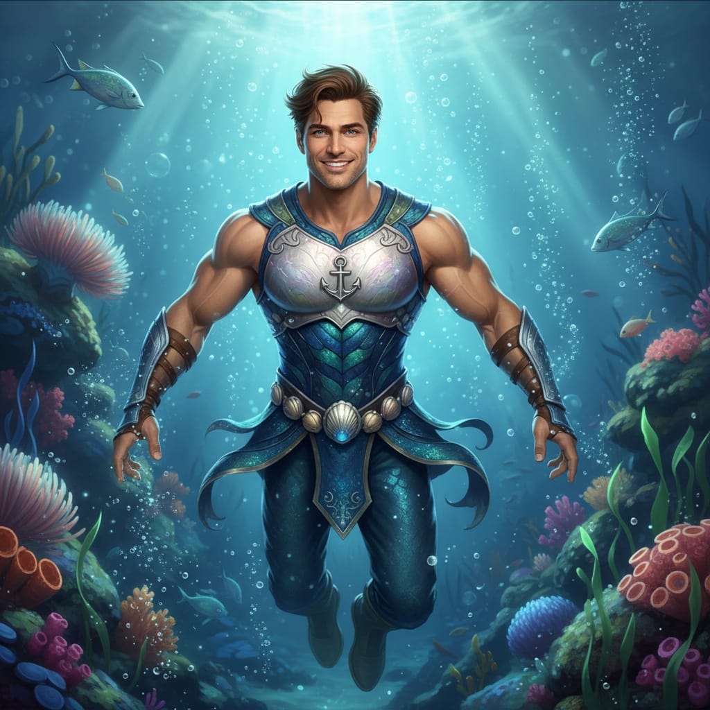 athletic white man underwater mermaid scene 60730706