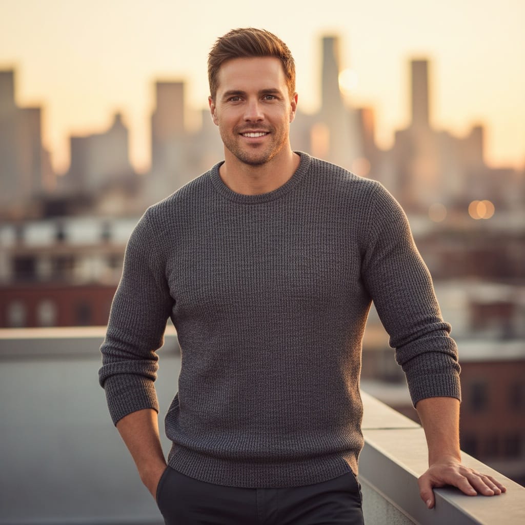 athletic white man urban rooftop sunset 38158916