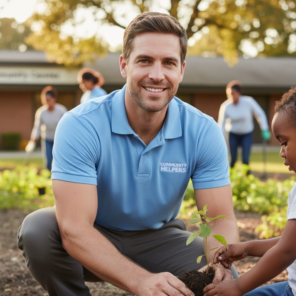 athletic white man volunteer community service 34335238