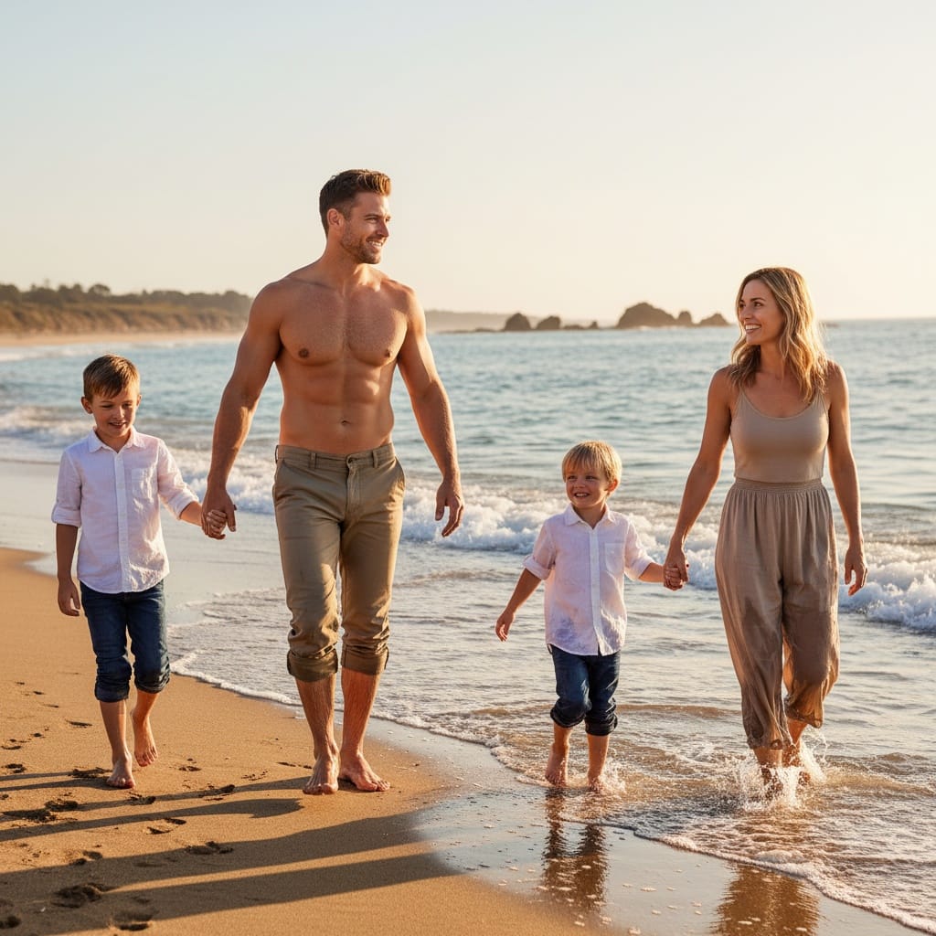 athletic white man walking shoreline candid 39120549