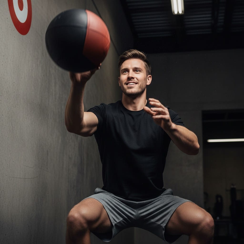 athletic white man wall ball throw explosive energy 50188651