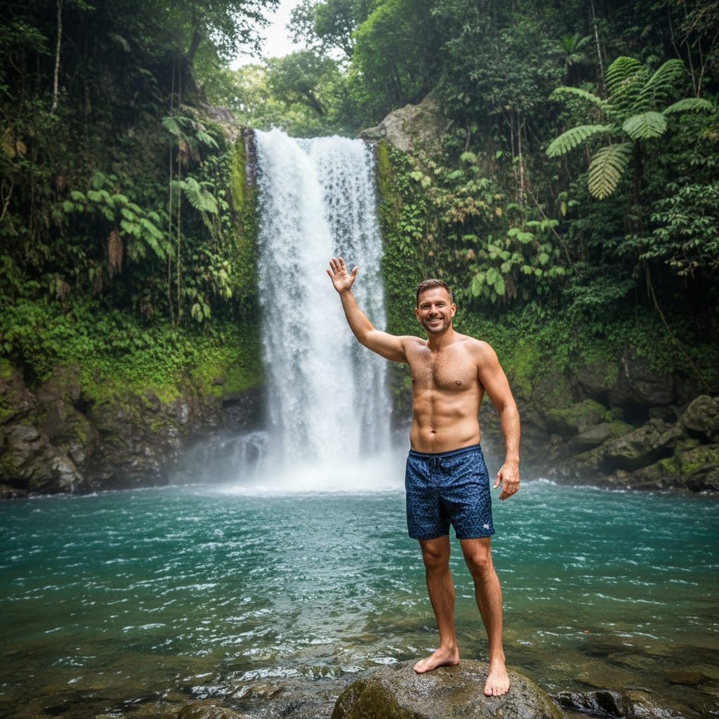athletic white man waterfall adventure portrait 31067951