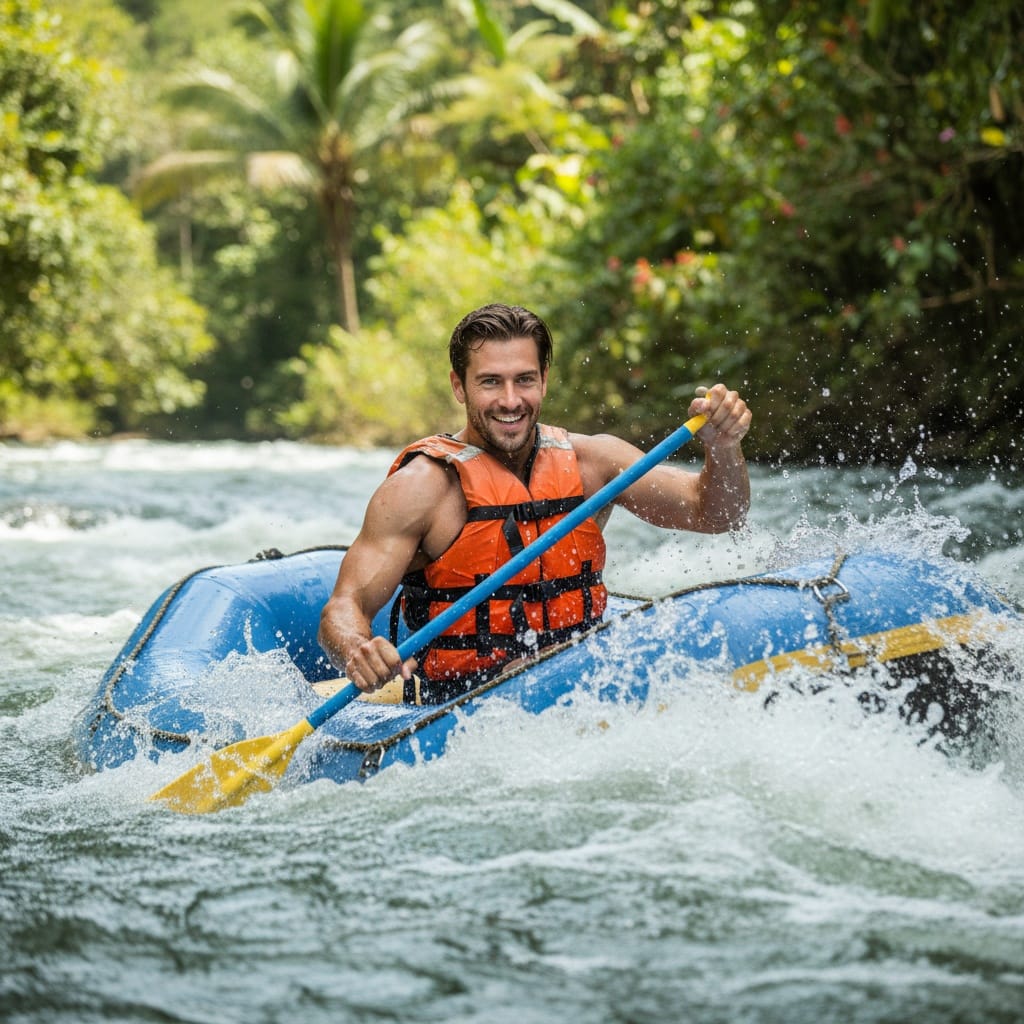athletic white man whitewater rafting action 45228640