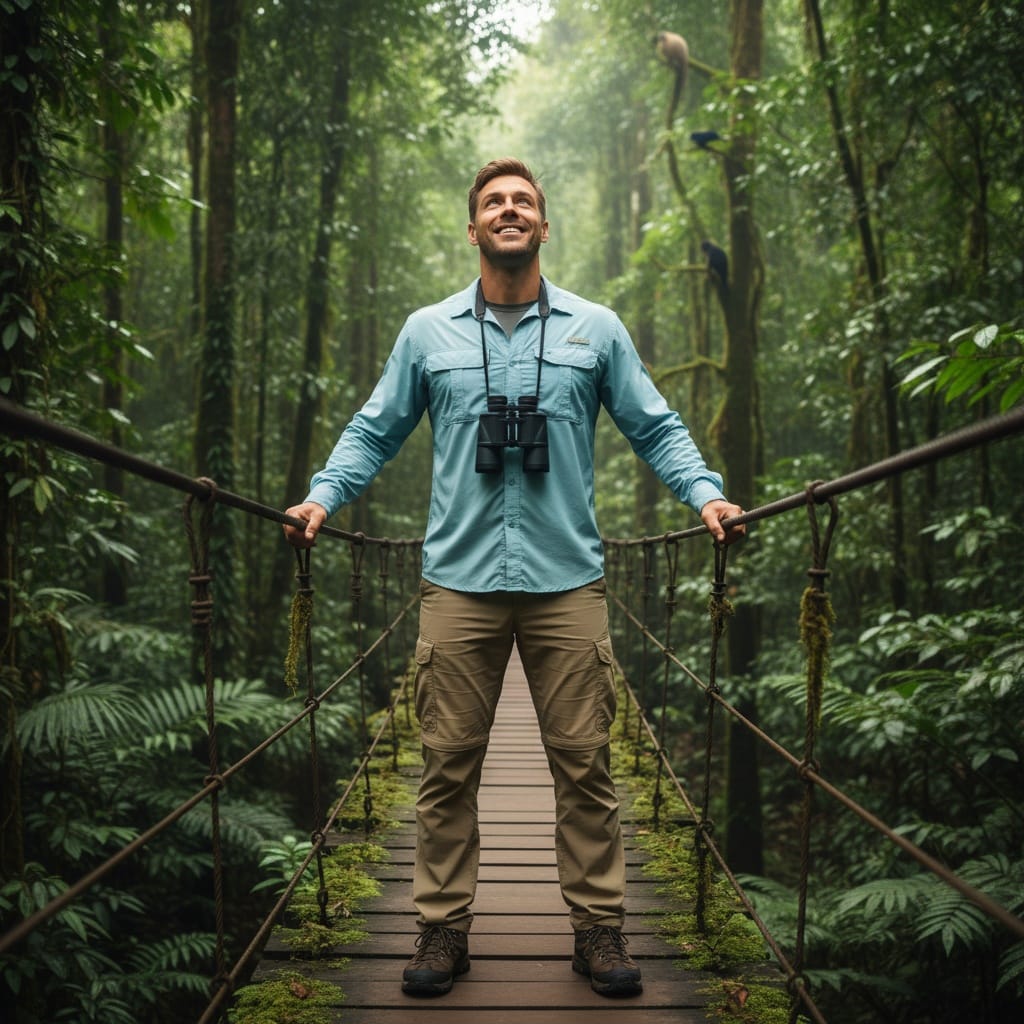 athletic white man wildlife encounter bridge 70534862