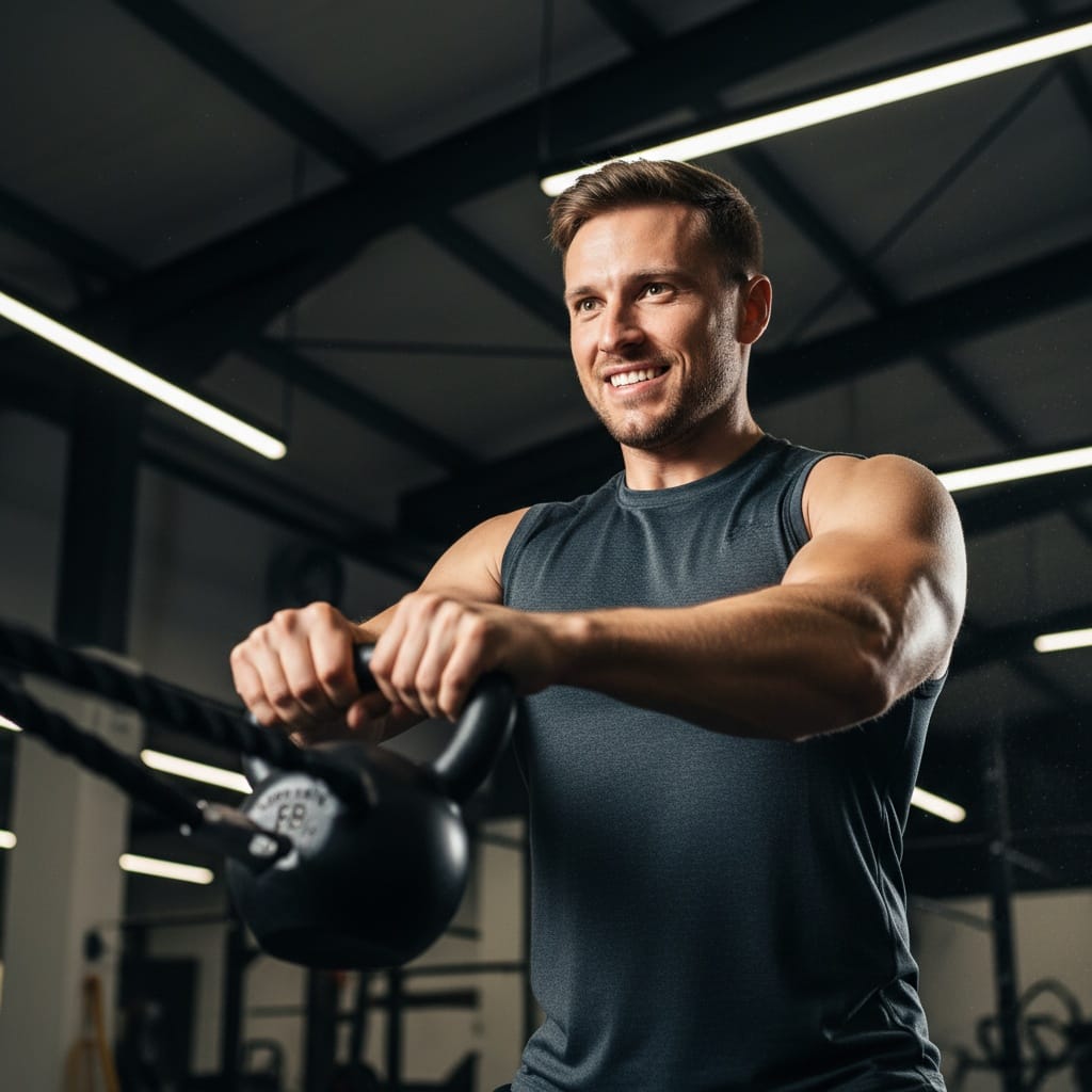 athletic white man workout equipment action 41457831