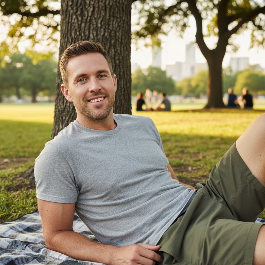 athletic white man zilker park relaxing 71314131
