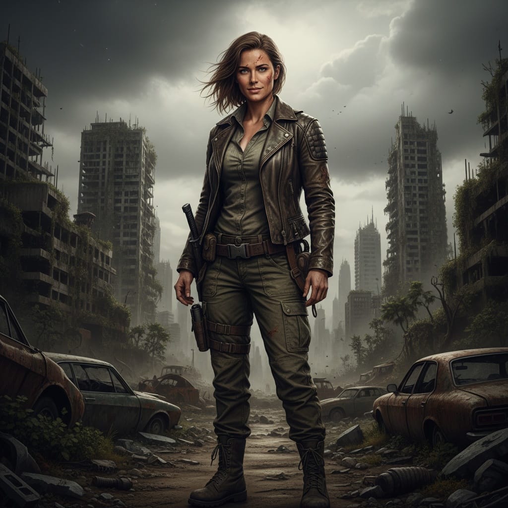 athletic white woman apocalypse survivor warrior 10048642