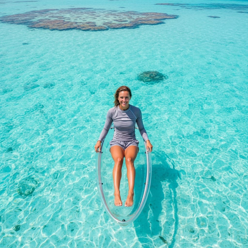 athletic white woman beach kayak turquoise water 68334783