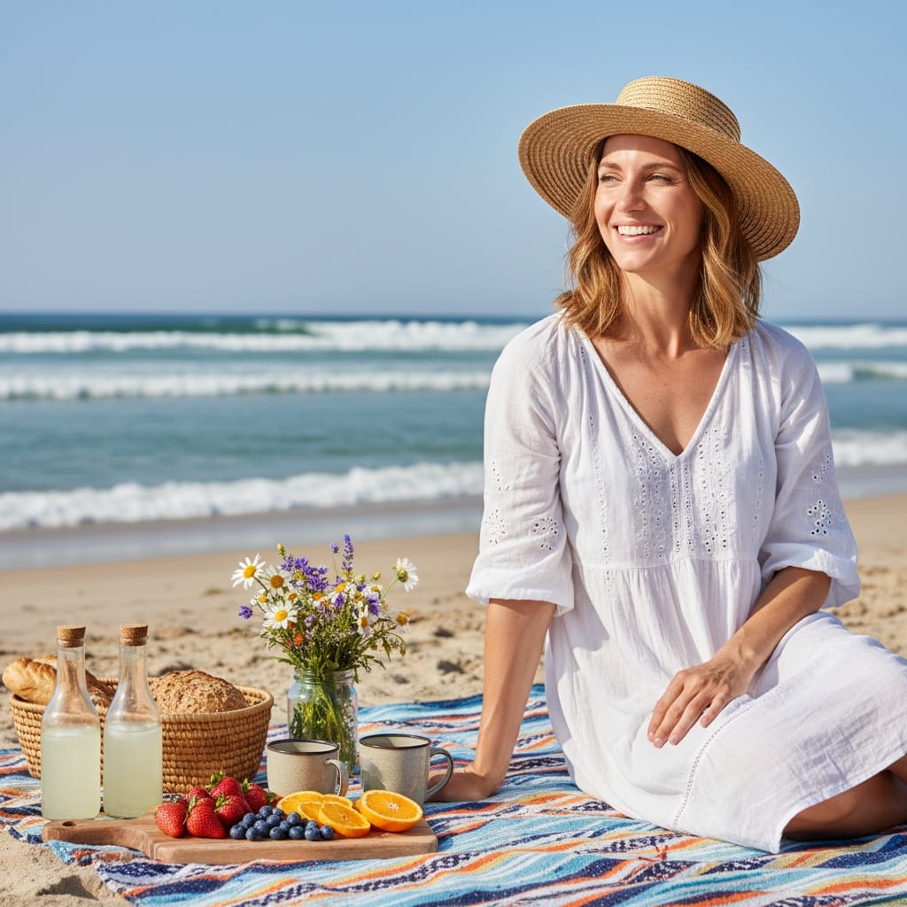 athletic white woman beach picnic lifestyle 26231341