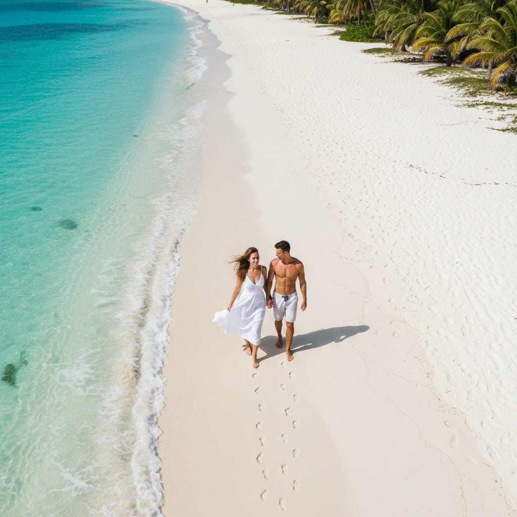 athletic white woman beach walking aerial 24608572