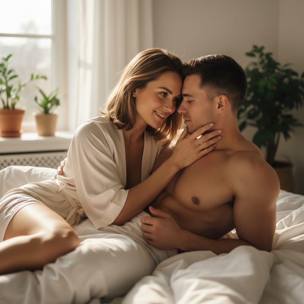 athletic white woman bed sheets sensual close 41191171