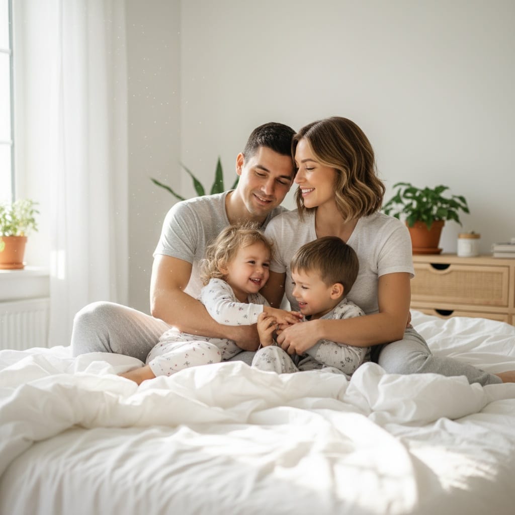 athletic white woman bedroom morning routine 66860046