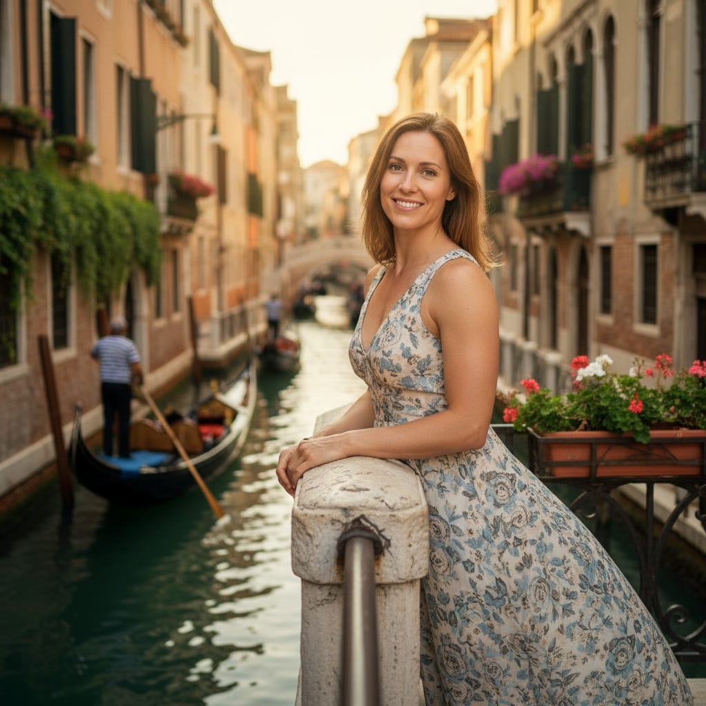 athletic white woman canal bridge romantic 45602188