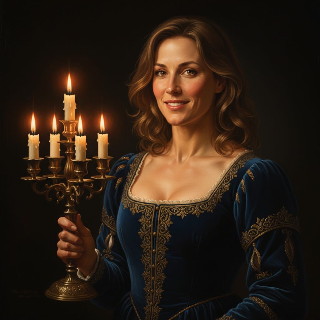 athletic white woman candlelit evening portrait 77330037