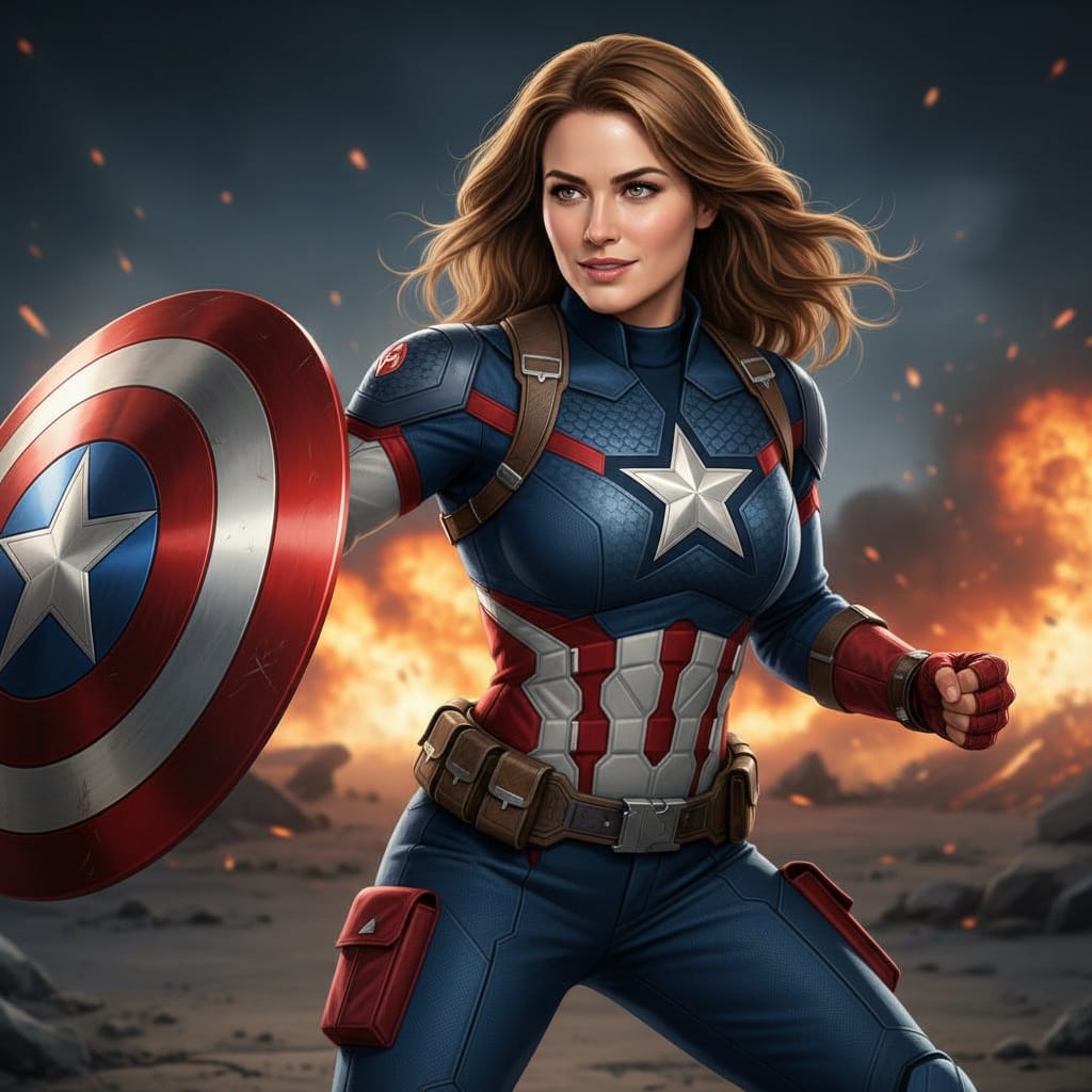 athletic white woman captain america shield ready 34578424
