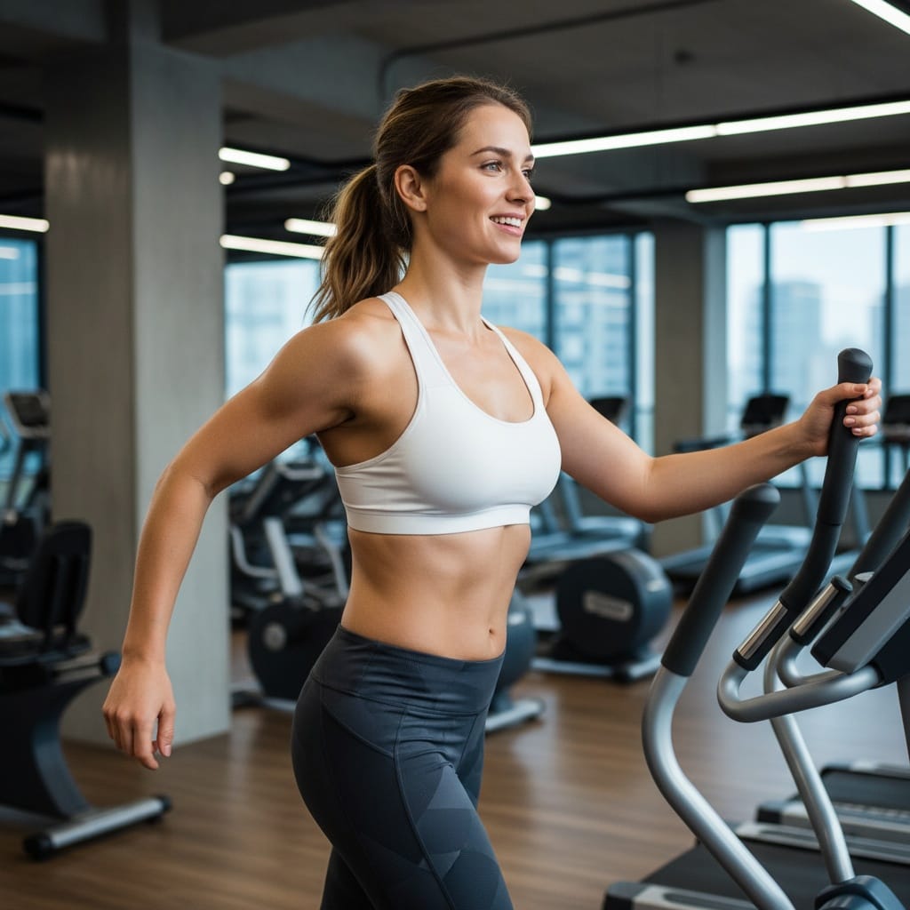 athletic white woman cardio zone action 97313526